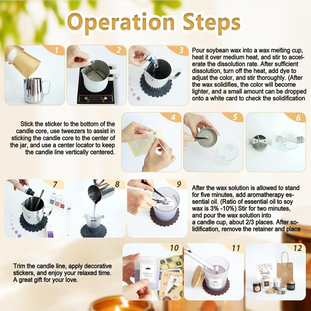 Complete Candle Making Kit, DIY Candle Making Supplies for Adults, Include Soy W - Picture 8 of 9